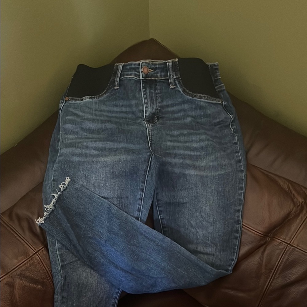 Blue Denim Jeans with Black Waistband